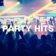 Hintergrund: Menschen im Club mit Aufschrift Partyhits